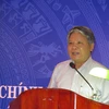Bộ trưởng Bộ Tư pháp Hà Hùng Cường phát biểu tại Hội nghị. (Ảnh: Hoàng Hải/TTXVN)