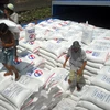  Công ty Gentraco chuyển gạo xuống tàu xuất khẩu gạo. (Ảnh: Thanh Vũ/TTXVN)