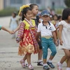 Một nhóm trẻ em trong ngày Quốc khánh ở thủ đô Bình Nhưỡng. (Ảnh: Christian Petersen-Clausen)
