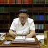 Nhà lãnh đạo Triều Tiên Kim Jong-un tại phòng làm việc ở Bình Nhưỡng ngày 28/7. (Nguồn: YONHAP/TTXVN)