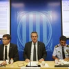 Bộ trưởng Nội vụ của vùng Catalonia, ông Joaquim Forn (giữa) tại cuộc họp báo ở Barcelona ngày 21/8. (Nguồn: EPA/TTXVN)