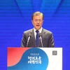 Tổng thống Hàn Quốc Moon Jae-in tại một sự kiện ở Seoul ngày 15/8. (Nguồn: THX/TTXVN)