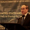 Ông Nguyễn Thiện Nhân phát biểu trong một hoạt động tại Hoa Kỳ. (Ảnh: Hoàng Anh Tuấn/TTXVN)