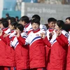 Các vận động viên Triều Tiên tại làng Olympic Gangneung ngày 8/2. (Nguồn: THX/TTXVN)