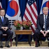 Tổng thống Mỹ Donald Trump (phải) và người đồng cấp Hàn Quốc Moon Jae-in tại một cuộc gặp. (Nguồn: AFP/TTXVN)