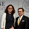 Ủy viên EU phụ trách thương mại Cecilia Malmstrom và Bộ trưởng Kinh tế Mexico Ildefonso Guajardo. (Nguồn: AFP)