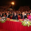 Tổng Bí thư Nguyễn Phú Trọng và các nguyên lãnh đạo Đảng, Nhà nước dự buổi lễ. (Ảnh: Trí Dũng/TTXVN)