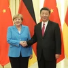 Chủ tịch Trung Quốc Tập Cận Bình tiếp Thủ tướng Đức Angela Merkel. (Nguồn: Xinhua)