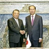 Chủ tịch nước Trần Đại Quang và Chủ tịch Hạ viện Nhật Bản Tadamori Oshima. (Ảnh: Nhan Sáng/TTXVN)