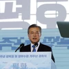 Tổng thống Hàn Quốc Moon Jae-in phát biểu tại lễ kỷ niệm 73 năm ngày Giải phóng ở thủ đô Seoul ngày 15/8. (Ảnh: Yonhap/TTXVN)