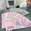 Đồng Lira của Thổ Nhĩ Kỳ và đồng USD tại một cửa hàng đổi tiền ở Ankara. (Ảnh: THX/TTXVN)