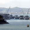 Toàn cảnh một công trình xây dựng cầu đường sắt và đường bộ Crimea qua Eo biển Kerch ngày 14/3/2018. (Ảnh: AFP/TTXVN)