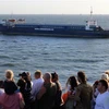 Phà biển chở tàu hỏa khởi hành từ Kavkaz thuộc vùng Krasnodar, qua eo biển Kerch tới bán đảo Crimea. (Ảnh: AFP/TTXVN)