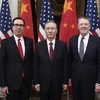 Bộ trưởng Tài chính Mỹ Steven Mnuchin, Phó Thủ tướng Trung Quốc Lưu Hạc, Đại diện Thương mại Mỹ Robert Lighthizer tại vòng đàm phán thương mại lần thứ 7 ở thủ đô Washington DC., ngày 21/2/2019. (Ảnh: THX/TTXVN)