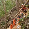 Lực lượng cứu hộ chuyển người còn sống sót tại hiện trường sập mỏ khai thác vàng ở Bolaang Mongondow, Sulawesi, Indonesia, ngày 28/2/2019. (Ảnh: AFP/TTXVN)