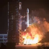 Tên lửa đẩy Trường Chinh 3B mang theo 2 vệ tinh định vị Bắc Đẩu rời bệ phóng tại Trung tâm phóng vệ tinh Tây Xương, tỉnh Tứ Xuyên, Trung Quốc ngày 19/11/2018. (Ảnh: THX/TTXVN)