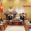 Quang cảnh buổi thăm và làm việc của Chủ tịch Quốc hội Campuchia Samdech Heng Samrin với Tỉnh ủy Hà Nam. (Ảnh: Văn Điệp/TTXVN)