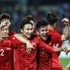 Cầu thủ U23 Việt Nam ăn mừng sau bàn thắng mở tỷ số của Triệu Việt Hưng. (Ảnh: Trọng Đạt/TTXVN)