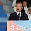 Tổng thống Moon Jae-in phát biểu khai mạc Đại hội Thể thao toàn quốc lần thứ 100 của Hàn Quốc. (Nguồn: Yonhap)