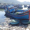 Nhiều loại rác thải khó phân hủy nổi lềnh bềnh trên mặt nước ở Ninh Thuận. (Ảnh: Nguyễn Thành/TTXVN)