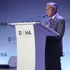 Thủ tướng Mahathir phát biểu tại họp báo khi tham dự Diễn đàn Doha ở Qatar. (Nguồn: aljazeera.com)