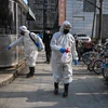 Phun thuốc khử trùng nhằm ngăn chặn sự lây lan của virus corona chủng mới gây bệnh viêm phổi nguy hiểm tại Vũ Hán, tỉnh Hồ Bắc, Trung Quốc, ngày 30/1/2020. (Ảnh: AFP/TTXVN)