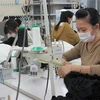 Thực tập sinh Việt Nam tại Công ty Trách nhiệm hữu hạn Mishow (Tokyo) đeo khẩu trang trong khi làm việc. (Ảnh: Đào Thanh Tùng/TTXVN)