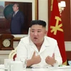 Nhà lãnh đạo Triều Tiên Kim Jong-un phát biểu tại hội nghị Ban Chấp hành Trung ương đảng Lao động Triều Tiên ở Bình Nhưỡng ngày 5/8/2020. (Ảnh: Yonhap/TTXVN)