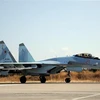 Máy bay Sukhoi Su-35 của Nga hạ cánh xuống căn cứ không quân Hmeimim ở Latakia, Syria, ngày 26/9/2019. (Ảnh: AFP/TTXVN)