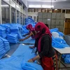 Công nhân làm việc tại cơ sở sản xuất đồ bảo hộ Nikshe ở Ahmedabad, Ấn Độ. (Ảnh: AFP/TTXVN)