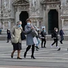 Người dân đeo khẩu trang phòng lây nhiễm COVID-19 tại Milan, Italy. (Ảnh: AFP/TTXVN)
