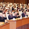Tổng Bí thư Nguyễn Phú Trọng và các đồng chí lãnh đạo Đảng, Nhà nước dự lễ bế mạc Kỳ họp thứ 11, Quốc hội khóa XIV. (Ảnh: Trọng Đức/TTXVN)