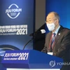 Cựu Tổng Thư ký Liên hợp quốc Ban Ki-moon phát biểu tại diễn đàn. (Nguồn: Yonhap)