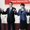 (Từ trái sang) Bộ trưởng Cải cách hành chính Taro Kono, cựu Bộ trưởng Ngoại giao Fumio Kishida, cựu Bộ trưởng Nội vụ và Truyền thông Sanae Takaichi và quyền Tổng Thư ký Điều hành LDP Seiko Noda trong cuộc họp báo chung tại Tokyo, ngày 17/9. (Nguồn: Kyodo)