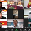 Các đại biểu tham dự hội nghị trực tuyến Khai trương tuyến tàu biển kết nối miền Trung Việt Nam-Ấn Độ. (Ảnh: Ngọc Thúy/TTXVN)