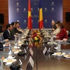 Bộ trưởng Ngoại giao Bùi Thanh Sơn và Bộ trưởng Ngoại giao Romania Luminita Odobescu cùng các đại biểu của hai bên tham dự buổi làm việc. (Ảnh: Báo Thế giới và Việt Nam)