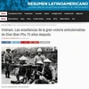 Ảnh chụp màn hình bài viết ra ngày 3/5 của tờ Resumen Latinoamericano, Argentina, ca ngợi chiến thắng Điện Biên Phủ vĩ đại của dân tộc Việt Nam. Ảnh: Diệu Hương/TTXVN)