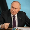 Tổng thống Nga Vladimir Putin phát biểu trong cuộc gặp đại diện các cơ quan truyền thông quốc tế ở St. Petersburg ngày 5/6. (Ảnh: AA/TTXVN)