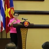 Ngoại trưởng Indonesia Retno Marsudi phát biểu tại một diễn đàn của ASEAN. (Ảnh: Đào Trang/TTXVN)