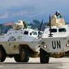 Lực lượng gìn giữ hòa bình của Liên hợp quốc tại Liban (UNIFIL) tuần tra ở Marjeyoun, Liban. (Ảnh: THX/TTXVN)