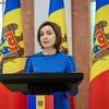 Tổng thống Moldova Maia Sandu phát biểu trong cuộc họp báo ở Chisinau (Ảnh: AFP/TTXVN)