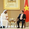 Thủ tướng Phạm Minh Chính tiếp Bộ trưởng Kinh tế UAE Abdulla Bin Touq Al Marri. (Ảnh: Dương Giang/TTXVN)