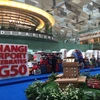Một góc khu trưng bày 50 biểu tượng của Singapore nhân dịp kỷ niệm 50 năm ngày Quốc khánh tại sân bay quốc tế Changi.(Ảnh: Mỹ Bình/​Vietnam+)