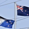 Quốc kỳ hiện nay của New Zealand (phải) và cờ có hình lá dương xỉ trên nền đen (trái) theo đề xuất của Thủ tướng John Key. (Nguồn: AFP/TTXVN) 