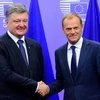 Chủ tịch Hội đồng châu Âu Donald Tusk (phải) có cuộc gặp với Tổng thống Ukraine Petro Poroshenko. (Nguồn: AFP/TTXVN)