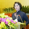 Chủ tịch Quốc hội Nguyễn Thị Kim Ngân đọc diễn văn bế mạc. (Ảnh: Nhan Sáng/TTXVN) 