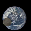 Cảnh tượng mặt trăng đi qua giữa máy ảnh EPIC trên tàu vũ trụ DSCOVR và trái đất được quan sát từ khoảng cách 1 triệu dặm so với trái đất. (Nguồn: NASA)