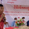 Chủ tịch chi nhánh Hội Khmer – Việt Nam tỉnh Kampot Hoàng Đức Hà phát biểu tại Lễ động thổ. (Ảnh: Nguyễn Vũ Hùng - PV TTXVN tại Campuchia) 