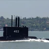 Tàu ngầm KRI Nanggala 402 khởi hành từ căn cứ hải quân ở thành phố cảng Surabaya, đảo Java, Indonesia. (Ảnh: AFP/TTXVN) 