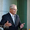 Thủ tướng Australia Scott Morrison trong cuộc họp báo tại Canberra, Australia. (Ảnh: THX/TTXVN)